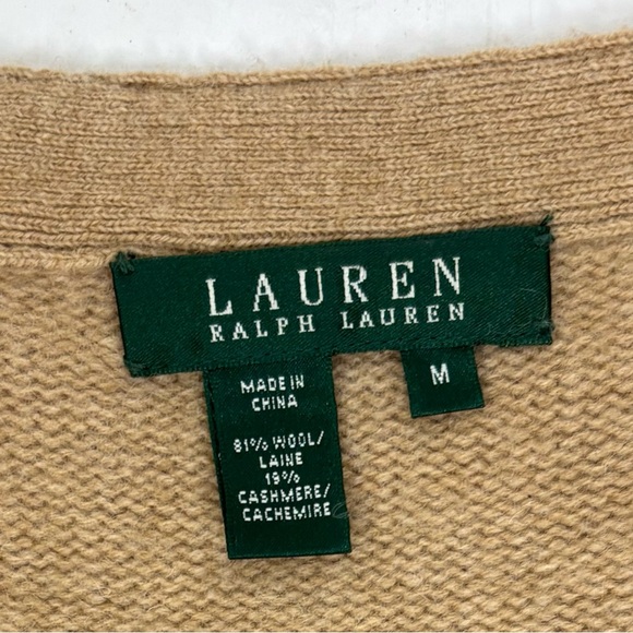 Lauren Ralph Lauren Women M Button Sweater Vest Wool Cashmere Leather Old Money - Picture 9 of 9